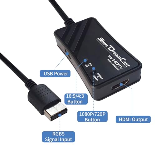 FeiEVER SEGA Dreamcast to HDMI Converter, HDMI Cable for Sega Dreamcast, Sega DC to HDMI Converter, Expenses 1080P/720P and 16:9/4:3.