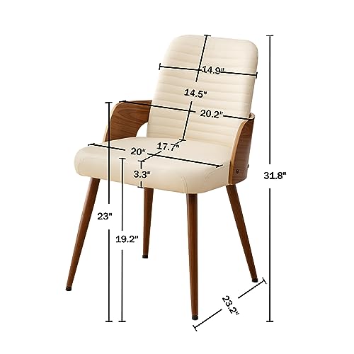 Dining Room Chairs Set of 2,Mid Century Modern Kitchen Chair,Upholstered Faux Leather Accent Chairs,Metal Legs Wooden Desk Chair,Armless and No Wheels for Kitchen Dining,Beige PU - Image 3