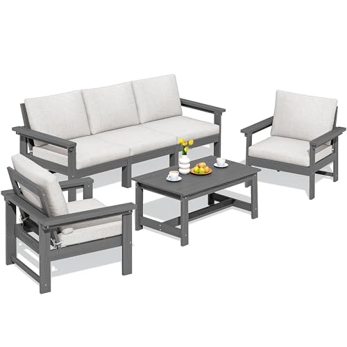 SERWALL HDPE Patio Conversation Set, 6-Piece Sectional...