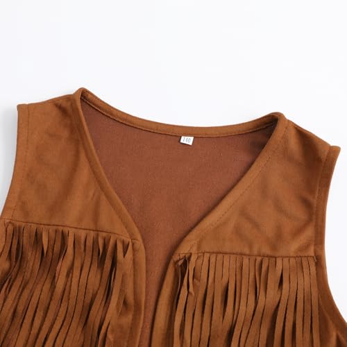 Girls Suede Fringe Vest Western Cowgirl Outfits Sleeveless Tassels Outfit Shirt Jacket3