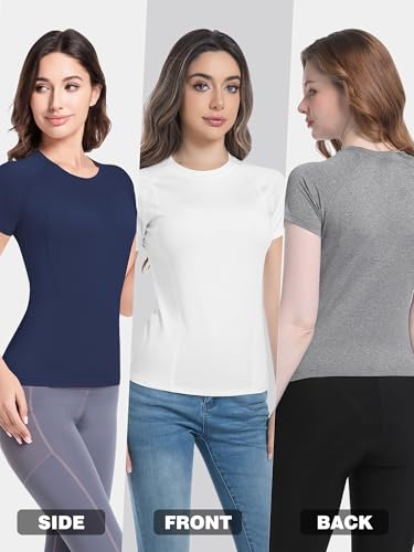 CL convallaria 4 Pack Women's Compression Shirt Cool Dry Short Sleeve Workout Tops Athletic Baselayer for Yoga Gym Running2