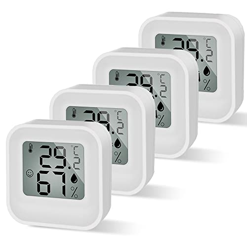 HEYOUTH 4 Stück Raumthermometer Hygrometer innen,Digital Raumtemperatur Messgerät,Klein Temperatur und Luftfeuchtigkeitsmesser, Zimmerthermometer für Babyzimmer Seniorenzimmer Arbeitszimmer Weinkeller Cover