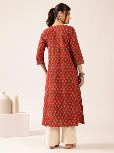 Image of Vbuyz Women's Floral Print A-Line Cotton Stitched Kurta