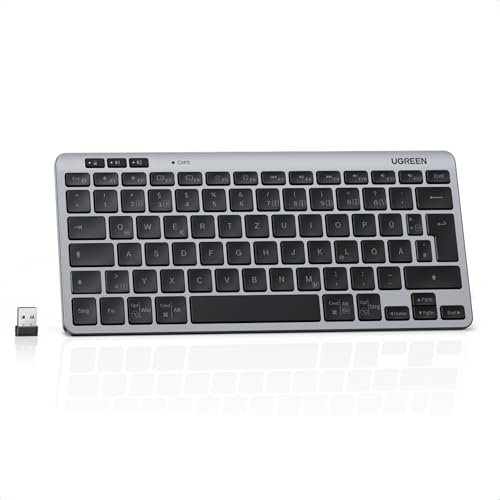 UGREEN Bluetooth Wireless Keyboard, Compact & Mini Ipad Keyboard for Tablet/PC/Laptop, Connect 3 Devices, BT5.3+2.4G, 500-Day Battery, Ergonomic and Silent, Compatible with Windows/macOS/iPadOS