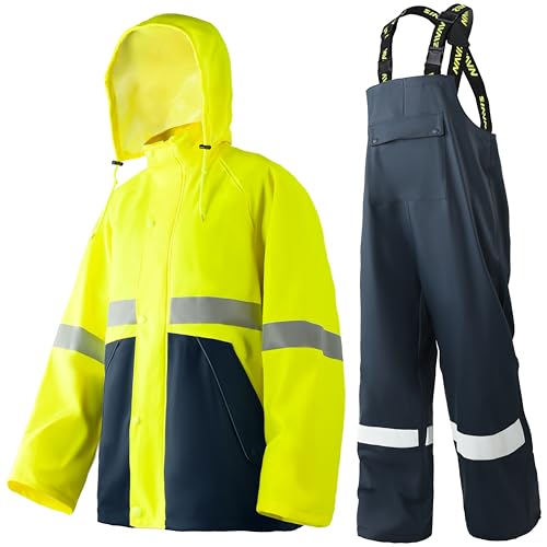 Men's Hi-Vis PRO Workwear Waterproof 3-Piece Rain Suit(FLNA,XL)