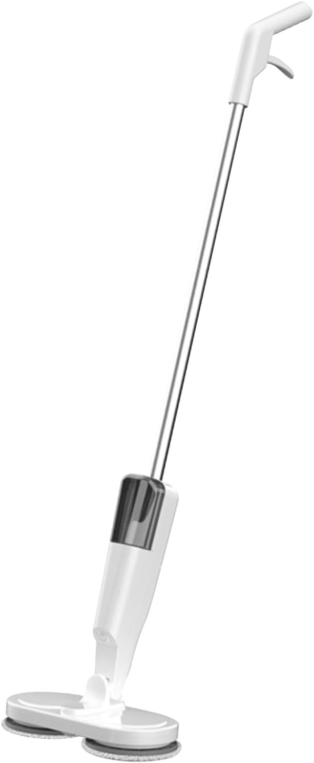 Electric Mop Cordless Rechargeable Lightweight Electric Spin Mop with Water Sprayer Rotatable Mop Head for Hardwood Tile Laminate Floors ABS Metal 44.2 Inch (White)