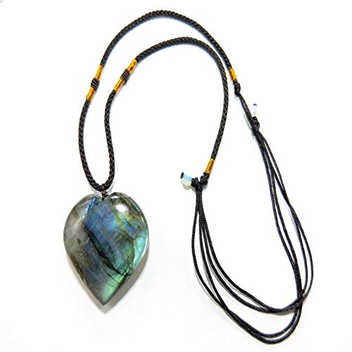 Collier en cristal de Labradorite naturel pendentif Chakra de guérison avec corde tissée à la main Labradorite Palm Stone pierre de lune pierre de guérison pendentif pour la Saint Valentin, anniversa Cover