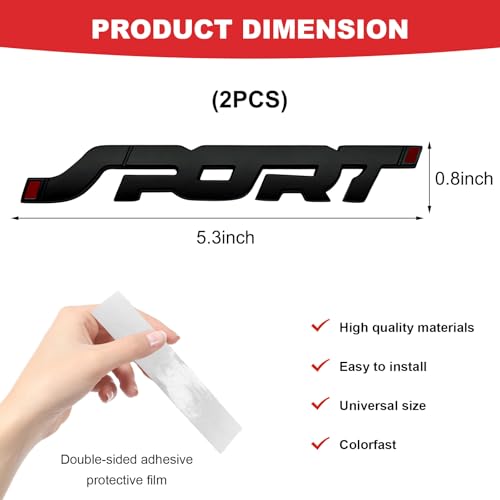 Image of 2 PCS Metal Car Sport Sticker, 3D Raised Car Fender Badge Front & Rear Tailgate Emblem with Sport Logo, Strong Adhesive Letters Decals for Front Hood Grill Rear Trunk (Black)