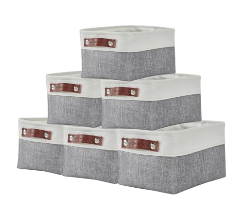 DECOMOMO Small Storage Basket, Closet Storage Bins, Baskets for Organizing Shelves (Grey & White, Small - 6 Pack)