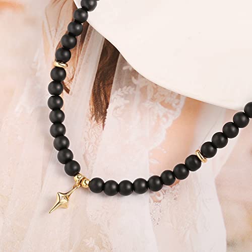 Sofybja Black Obsidian Beads Choker Necklace Gold Star Zircon Pendant Necklace Women Chakra Healing Gemstone Jewelry Amulet Gifts #TOP6
