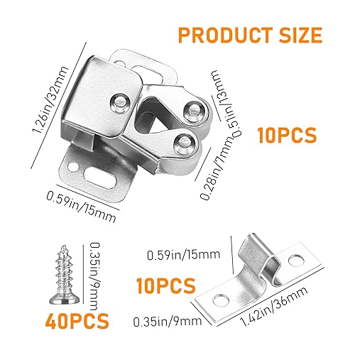 XhjzgcTech 10 Pcs Cupboard Cabinet Door Double Roller Catch, Closet Cabinet Doors Double Ball Roller Latches Catch Closer for Home Kitchen Cupboard Closet Door,Cabinet Door Latch