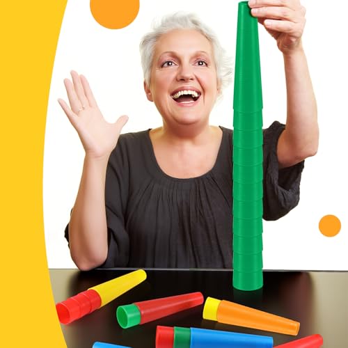 Threehoney 50 Set Stacking Hand Replacement Cones Occupational Therapy Equipment Hand Therapy Tools 7 Inch Small Stacking Cones Textured Physical Exercisers