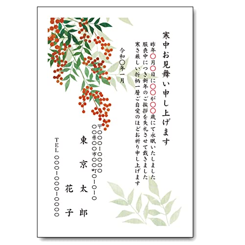 寒中お見舞いはがき印刷 10枚 年賀欠礼文 喪中はがき印刷 名入れ印刷 私製はがき 印刷前にイメージ画像で確認できます (10枚セット)