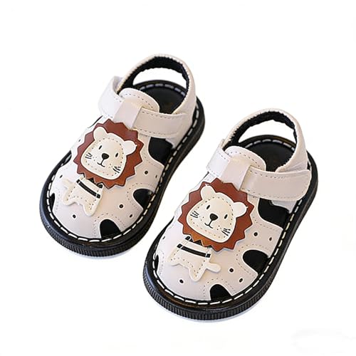 WaiHeikki Infant Baby Boys Summer Sandals Fashionable Cute Bear Patch Comfortable Non Slip First Walking Shoes (Ivory White, 9-12 Months)