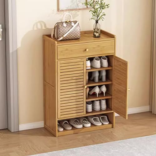 Meuble à chaussures coulissant pour entrée étroite, étagère en bambou