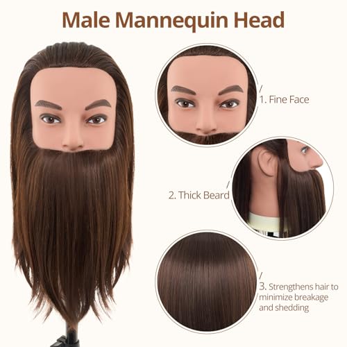 Male Mannequin Head with 100% Human Hair,10" Barber Mannequin Head,Cosmetology Hairdresser Training Doll Manikin Head for Hair Styling and Practice（Dark） — view 3