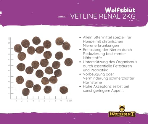 Wolfsblut Vetline Hundefutter - RENAL, 2x2kg - Sparbundel, Sparpaket - inklusive Warnicks Tierfutterservice Hundesnack Goodie