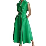 QWUVEDS Sommer Mode Welle Dot V-Ausschnitt Frauen Taste Fischschwanz Kleid Mit Tasche Sportliche Kleider (Green, M)