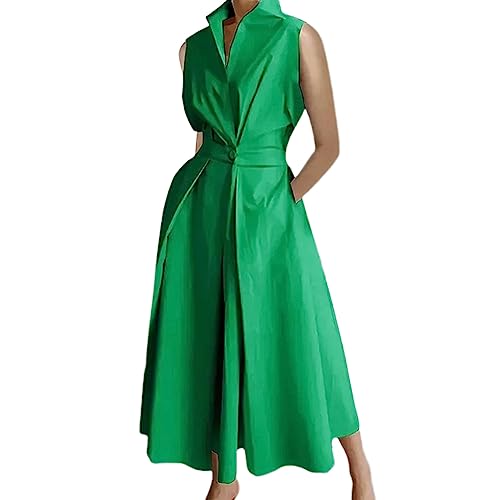 Robe rouge grande taille à pois et col en V pour femmes avec poches