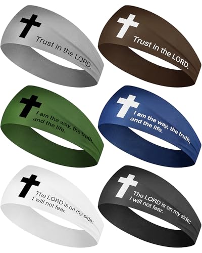 Image of Shihanee 6 Pcs Christian Headbands for Men Jesus Athletic Sweatbands Moisture Wicking Football Baseball Sports Hair Bands