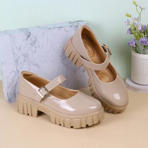 Image of Mochi Women Synthetic Platform Block Heel Mary Jane Shoes