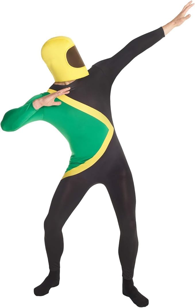 Morphsuits Costume Tuta Bob Giamaicano Adulti, Costume Carnevale Uomo | Tuta Integrale Verde & Casco Abbinato, Chiusura con Zip, Perfetto per Halloween, Ideale per il Cosplay