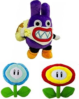 3 Pcs Super Mario Plush Doll Set- 7 inch Plush Fire Flower Ice Flower Plush Doll with 9 Inch Lovely Super Mario Nabbit Plush Doll Stuffed Toys Christmas New Year Gift Birthday Gift.