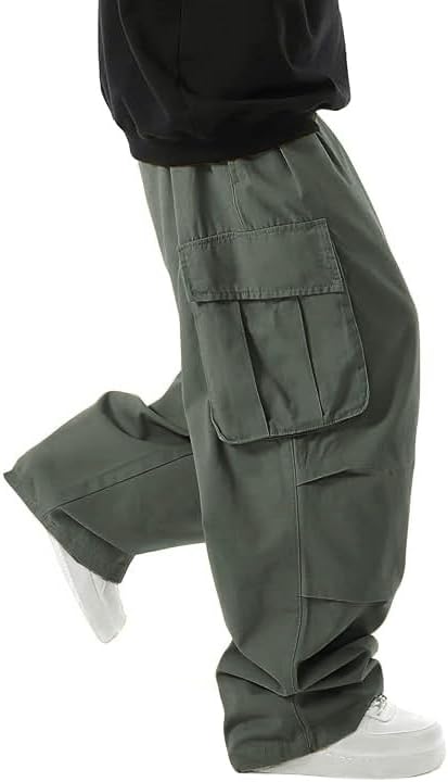 WZIKAI Men's Baggy Cargo Pants Elastic Drawstring Parachute Cargo Pants Casual Loose Fit Joggers Hiking Pants with Pockets - Image 2