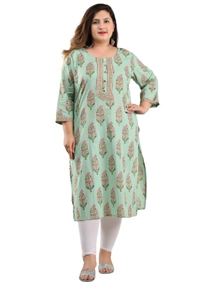 SwastiWomen Floral Print Plus Size Straight Kurta (Green)