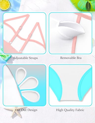 Image of Girls Swimsuit Adjustable Straps Cut Out One Piece Bathing Suit with Solid Color Cover Up Skirt Girls' Swimwear 5-16Y