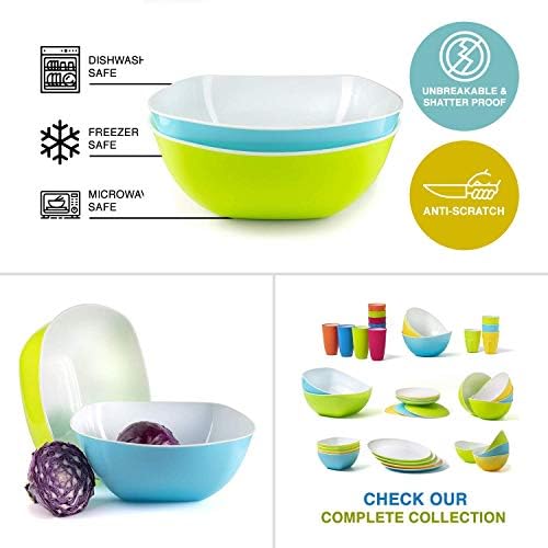 Maxi Nature Large Salad Bowl Set of 2 - Microwave, Dishwasher & Freezer Safe - Unbreakable & Lightweight Plastic Serving Bowls - Use for Ramen, Noodles, Soup, Pasta & More