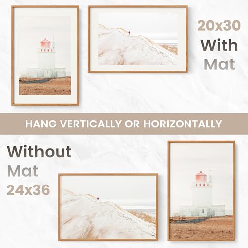 Image of 24x36 Poster Frame, USA-Sourced Natural Cherry Wood Picture Collage Frame with HD Tempered Glass, Modern Simple 24 x 36 Wooden Photo Frame Matted to 20x30, Vertical & Horizontal Wall Hanging Display