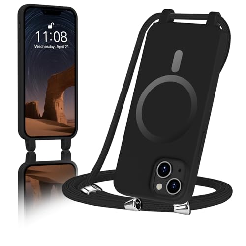 ColasGalys für handykette iPhone 13 mini Hülle mit Band Magnetisch Kompatibel mit Mag Safe für Handyhülle iPhone 13 mini mit Band Kratzfest TPU Silikon schwarz