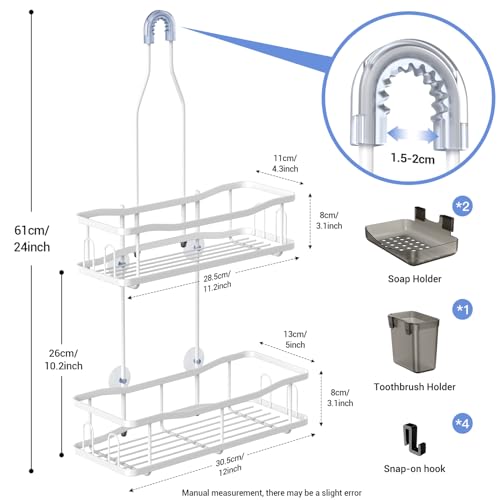 Image of Aitatty Hanging Shower Caddy Bathroom Organizer: Rustproof Shower Shelf Racks Over Shower Head - No Drilling Inside Bath Shower Rack Shelves Over Showerhead for Shampoo with Soap Holder White