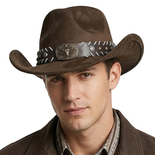 Image of Cowboy Hat for Men Women Suede Western Leather Cowgirl Hats Uniex Hat