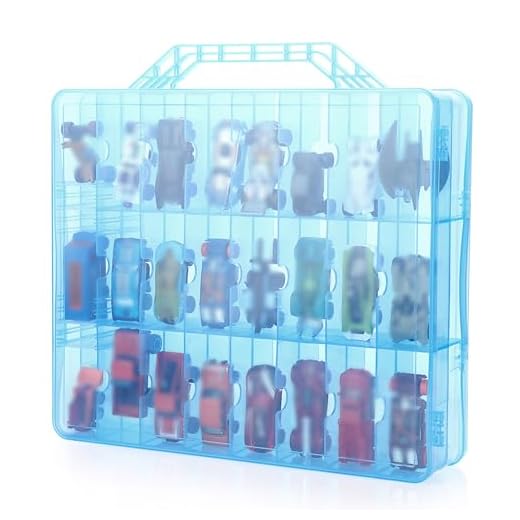 BTSKY Double Sided Toy Storage Organizer with 48 Compartments, Toy Organizer Carrying Case for Hot Wheels Car, Matchbox Cars, Mini Toys, Small Dolls, and more Mini Cars Collection(Blue)