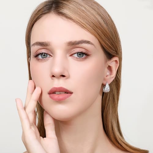 Frwiskp 14k White Gold Hoop Earrings for Women Lightweight Huggie Earrings for Women 20mm 30mm 40mm Trendy Cubic Zirconia Drop Earrings with 925 Sterling Silver Post Hypoallergenic, 14k Genuine White - Image 4