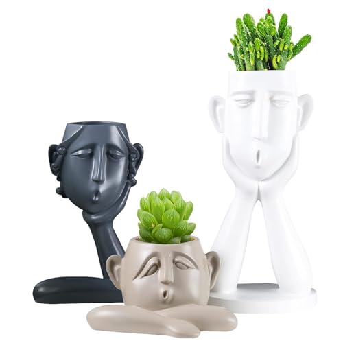 Notakia White Head Bust Pots – 3-Piece Resin Vase Set