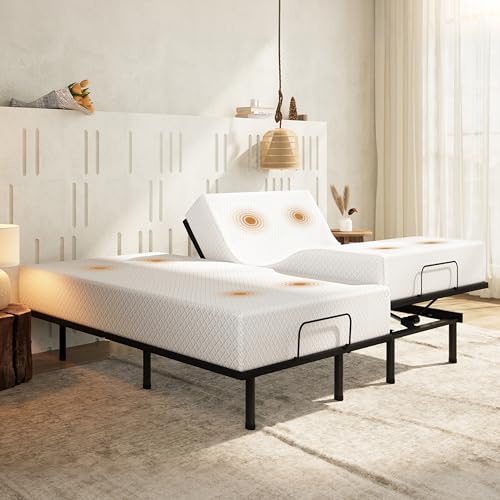 Image of Split King Adjustable Bed Frame and 10 inch Green Tea Memory Foam Mattress，Massage，Memory Positions，Head and Foot Incline,Zero Gravity，Dual USB Ports，Night Lights，Anti-Snore,Easy Assembly