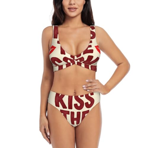 Bikini croisé pour femme Kiss Cook Phrase maillot deux pièces push-up