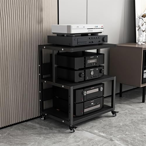 3-Tier Movable Media Stand DVD CD Player Stand Modern Stereo Component Cabinet Audio Vedio Rack Tower Open Storage Wooden Shelf for Home/Office/Theater(Color:B)