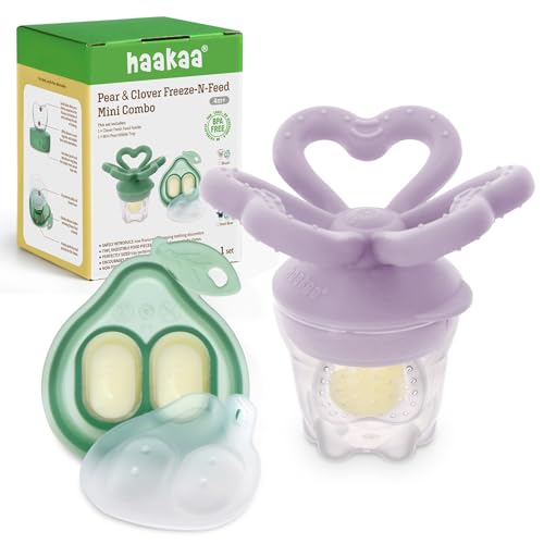 Image of Haakaa Clover Baby Fruit Feeder Teether & Mini Freezer Nibble Tray – BPA-Free Silicone Breastmilk Popsicle Mold for Baby Teething Relief & Self-Feeding, 4M+ (Lavender)