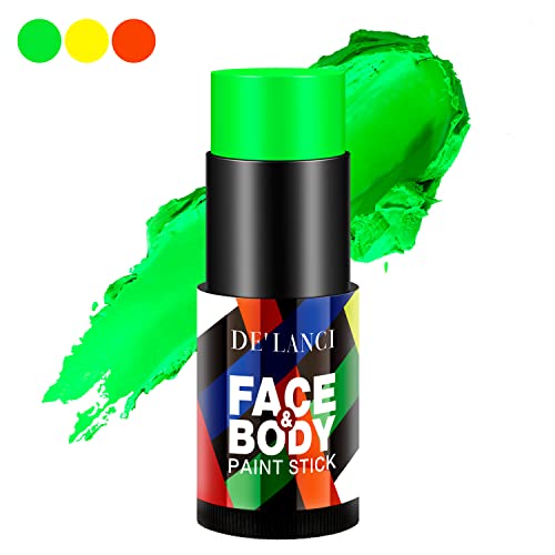 De'lanci Neon Green Face Paint Stick, Cream Blendable Body Paint Stick, Sports Green Face Paint Football Foundation Makeup, Professional Halloween Makeup Cosplay Uv Special Effects Sfx Costume Parties - 22G (0.77 Oz) #TOP9