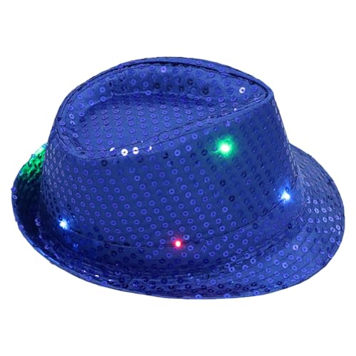 Fashion Hats for Men Women Lightweight LED Sequin Glow Jazz Performance Props Flash Cow Cool Essentials Caps (Blue,One Size)
