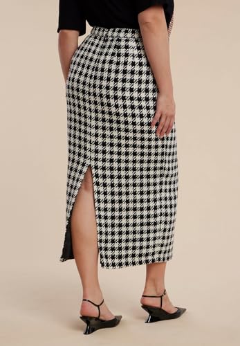 ELOQUII Women's Plus Size Houndstooth Column Maxi Skirt3