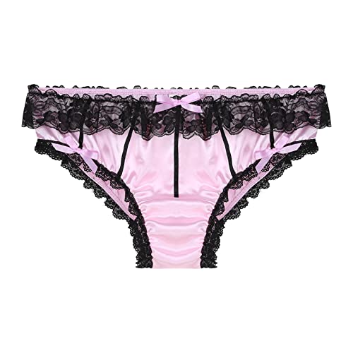 ACSUSS Men Shiny Satin Bulge Pouch Sissy Panties Lingerie Ruffle Crossdress Underwear3