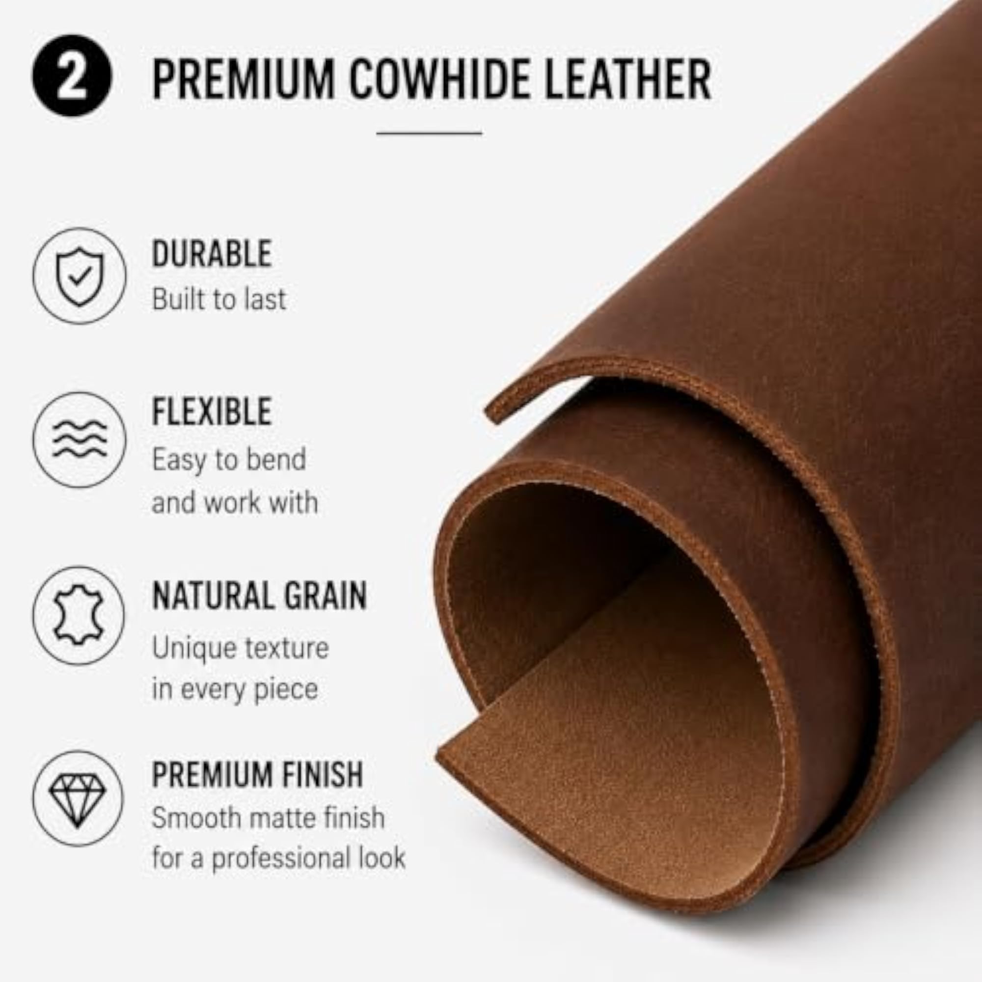 Burnished Top Grain Leather for Crafts, 1.3mm to 1.5mm Thick