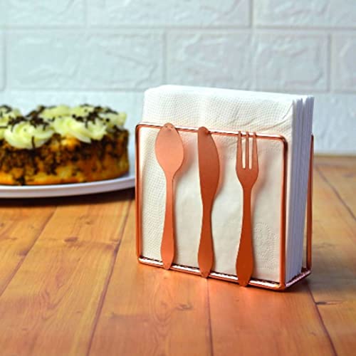 Porta Guardanapo Metal Rose Gold Detalhe De Talheres