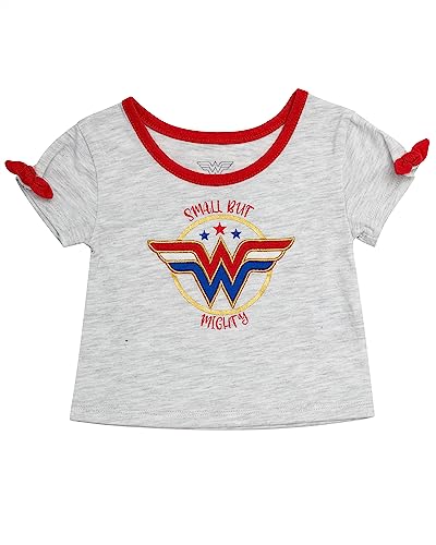 Wonder Woman Baby Girls 4 Piece Set - Short Sleeves T-Shirt, Legging Pants with Tutu Skirt, Bodysuit, Drawstring Shorts3
