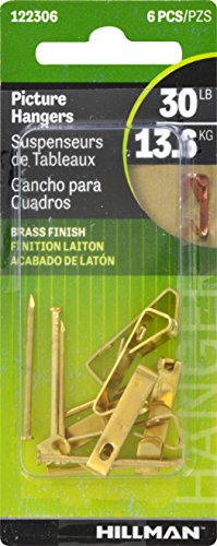 Image of Hillman 122306 Brass Conventional Picture Hanger 6 Pack 30lb,Gold